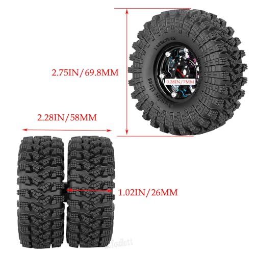 RC 1.3" Beadlock Tires Wheels for 1/18 1/24 Trx4m SCX24 FCX24 Ascent-18 RC Crawler Car,4pcs 1.3 Inch Wheel Rim Soft Rubber Tires,Colorful - color: Colorful-(1.3" Beadlock Tires）