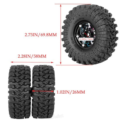 RC 1.3" Beadlock Tires Wheels for 1/18 1/24 Trx4m SCX24 FCX24 Ascent-18 RC Crawler Car,4pcs 1.3 Inch Wheel Rim Soft Rubber Tires,Colorful - color: Colorful-(1.3" Beadlock Tires）