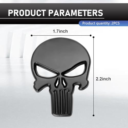 Car Punisher Sticker, Anti-Rust 3D Metal Skull Sticker, Personalized Vehicle Scratch Protection Punisher Decal, Self-Adhesive Fun Emblems for Vehicles,Universal Exterior Body Decals (Black)