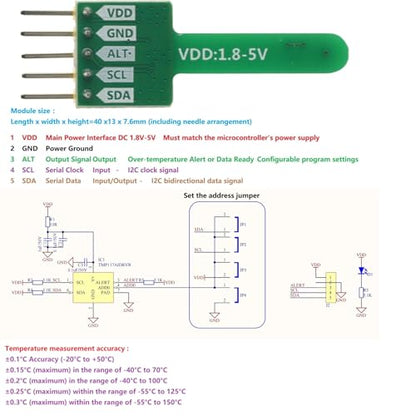 TMP117 High Precision Digital Temperature Sensor Module,16-Bit Resolution, I2C Interface, for Arduino/STM32