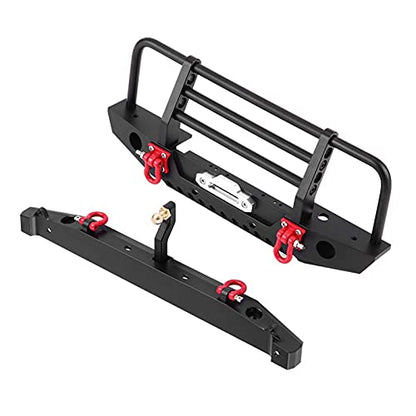 RC Crawler Car Front Rear Bumper, Metal RC Car Bumper with 4 LED Lights for SCX10 90046 for TRX4 Axial for SCX10 iii AX103007 1/10 RC Crawler Part Accessory