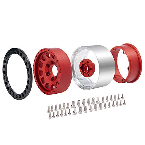 Aluminum Beadlock 2.2" Crawler Wheel Rims Set for 1/10 RC Axial Wraith RR10 YETI SCX10 D90 TRX4 CC01 Pack of 4 (RED)