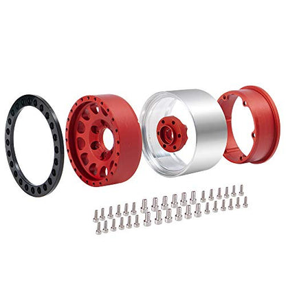 Aluminum Beadlock 2.2" Crawler Wheel Rims Set for 1/10 RC Axial Wraith RR10 YETI SCX10 D90 TRX4 CC01 Pack of 4 (RED)