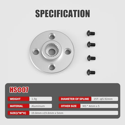 AGFRC 25T Round AL7075 Servo Horn for 1/10 1/8 RC Cars (HSO07) | CNC Machined AL7075, 19.8mm Diameter, 25T spline (φ5.92mm), Fits Standard & Low Profile Servos