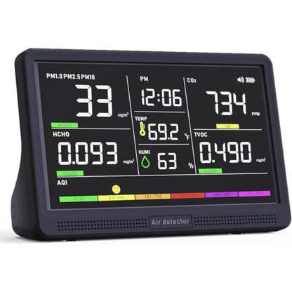Professional Indoor Air Quality Monitor with 7X AQI Beep Alarms,16 in 1 Portable Real-Time Detector for PM2.5 | PM10 | CO2 | TVOC | HCHO | Temp | Hum for Home Cars Plants Pets (Smoke Black)