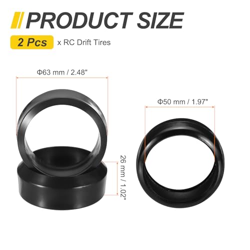 MECCANIXITY 2Pcs 1/10 RC On-Road Car Tyres, RC Drift Tires Hard Plastic Tyre Replacement for Remote Controlled Drifting Vehicle, Black