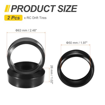MECCANIXITY 2Pcs 1/10 RC On-Road Car Tyres, RC Drift Tires Hard Plastic Tyre Replacement for Remote Controlled Drifting Vehicle, Black