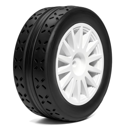 OD 70mm 1/10 RC Rally Racing Street Tires and Hard Plastic Wheels 12mm Hex for MJXRC 10304 Tamiya TT01 TT02 XV02 XV01 TA06 HPI KYOSHO PTG2 1:10 Scale On Road Drift Touring Car 4PCS (White) - color: White