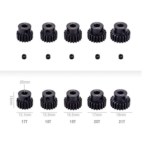 OGRC 32P 5mm Pinion Gear 17T 18T 19T 20T 21T Hardened Metal Pinion Motor Gear Set for RC Buggy Car Monster Truck(Compatible with 0.8 Metric Pitch) | Hardened Steel, Motor Gear 5mm Motor Shaft, Fits 1/10 RC Buggy Monster Truck Car