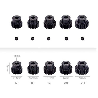 OGRC 32P 5mm Pinion Gear 17T 18T 19T 20T 21T Hardened Metal Pinion Motor Gear Set for RC Buggy Car Monster Truck(Compatible with 0.8 Metric Pitch) | Hardened Steel, Motor Gear 5mm Motor Shaft, Fits 1/10 RC Buggy Monster Truck Car