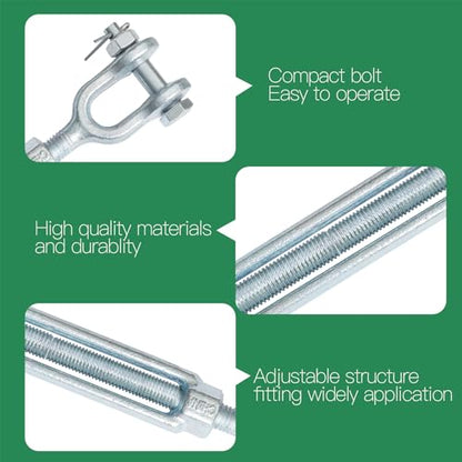 5/8" Jaw Jaw Turnbuckle Galvanized Jaw and Jaw Turnbuckle, Jaw Jaw Closed Body Marine Turnbuckle Jaw, 5000lbs Working Load Limit, Durable for Wire Rope Cable (5/8" x 6") - style: Jaw & Jaw-5/8 x 6