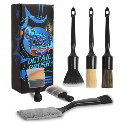 6PCS Car Detailing Brush Set, Boars Hair Car Detailing Brushes, Ultra Soft No Scratch Interior Detail Brush, Car Duster, Car Interior Detailing kit, Car Cleaning Supplies kit for Leather, Air Vents