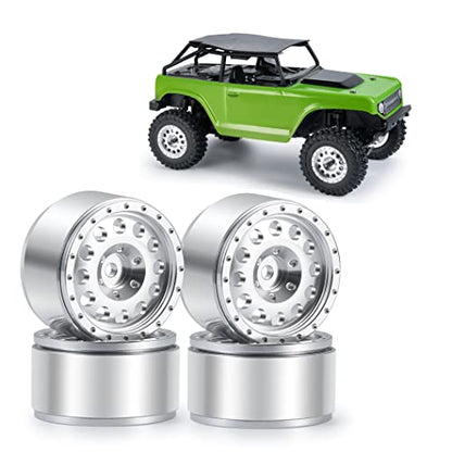 MORLORDY RC Aluminum Alloy 1.0 Beadlock Wheels Rims 4PCS Metal Wheel Hub Set for 1/24 RC Crawler Car SCX24 Wheels Upgrades Accessories - Silver