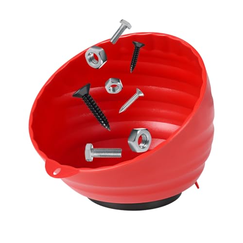 Magnetic Nut Cup, Curved Magnetic Parts Tray Bolts Organizer Holds Up to 5 Pounds, Multi-Use Nuts Screws Bowl Small Parts Tray Attaches to Metal Surface, Car Accessories (Red) - color: Red