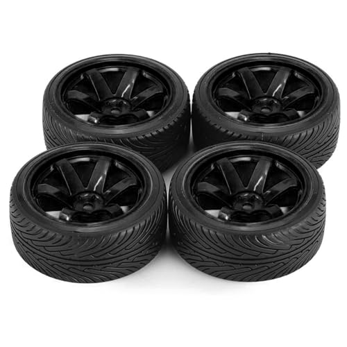 1/10 Drift Wheels and Tires Set,WONFAST 4PCS 63mm Plastic Hard Tyres 6-Spoke Wheels Rims 12mm Hex for 1:10 RC On-Road Drifting Car Replacement for HSP Tamiya HPI Kyosho (Black) - color: Black