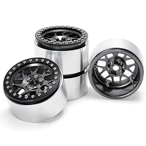 2.2inch Beadlock Wheels Rims 35mm for 1/10th Scale RC Rock Crawler Model Car -Pack of 4 (Titanium color) - color: Titanium