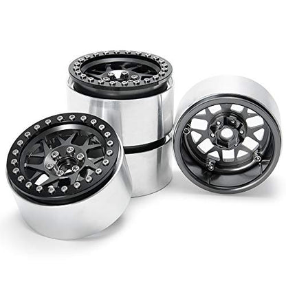 2.2inch Beadlock Wheels Rims 35mm for 1/10th Scale RC Rock Crawler Model Car -Pack of 4 (Titanium color) - color: Titanium