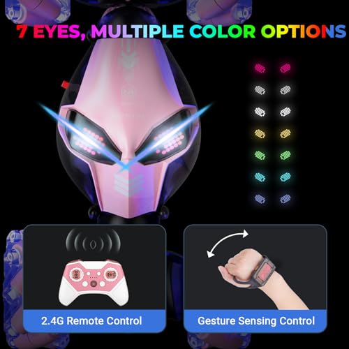 Gesture Sensing Rc Stunt Car with Light & Music, 2.4GH 4WD Hand Controlled Double Sided 360° Flips Off Road Transform Vehicle Truck with LED Eyes, Toy Gift for Kid Age 8+ Girls (Pink)