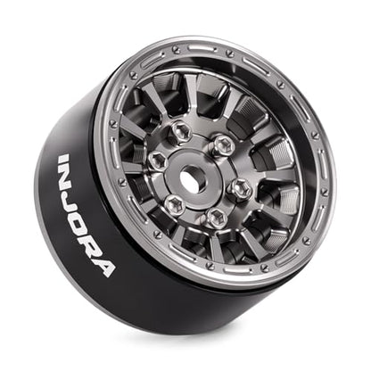 INJORA 1.0" Aluminum Beadlock Wheels 0mm Offset for 1/18 1/24 RC Crawler Upgrade, W1056(Titanium) - color: Titanium