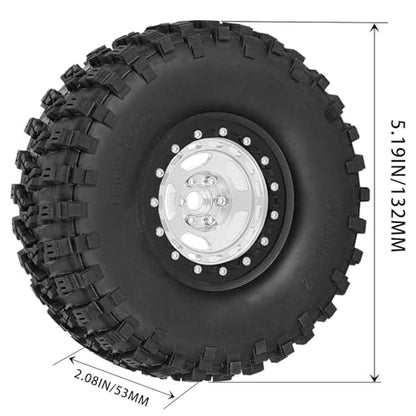 2.2in Aluminium Wheels&Wheel Rim Tires Beadlock Wheel&Wheel Hub Rim Upgrades Part for 1/10 SCX10 SCX10II SCX10III 90046 TRX4 D90.4PCS(135 * 55MM),Silver - color: Silver（4pcs）