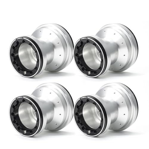 TREAL Aluminum 7075 Beadlock Wheels Set of 4 for 1/18 Mini LMT Monster Truck(Silver-Black) - color: Silver-Black