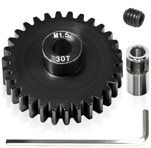 M1.5 30T Pinion Gear 8mm Bore with 8mm to 5mm Shaft Adapter Sleeve, Chromium Steel Motor Gear with Set Screw & Hex Key for Traxxas ARRMA Losi 1/5 1/8 RC Cars - size: 30T