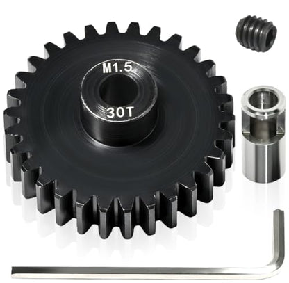 M1.5 30T Pinion Gear 8mm Bore with 8mm to 5mm Shaft Adapter Sleeve, Chromium Steel Motor Gear with Set Screw & Hex Key for Traxxas ARRMA Losi 1/5 1/8 RC Cars - size: 30T