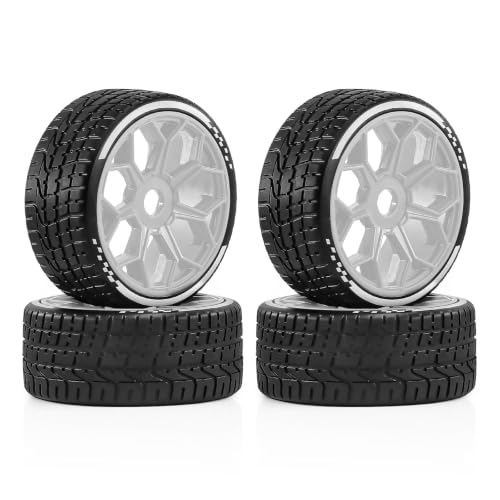 4PCS RC Highway Off-Road Truck Wheels & Tires - Compatible with 1/8 Typhon 6S BLX, 1/7 Infraction 6S BLX/Limitless - Foam Insert Plastic Rims （4 Small ） (white) - color: white