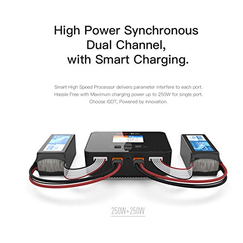 ISDT K1 AC 100W DC 2 x 250W 10A Dual Channel Lipo Battery Balance Charger, XT60 Smart Charger for 1~6S LiPo/LiIon/Life/LiHV 1~10S Pb 1~16S NiCd/NiMh