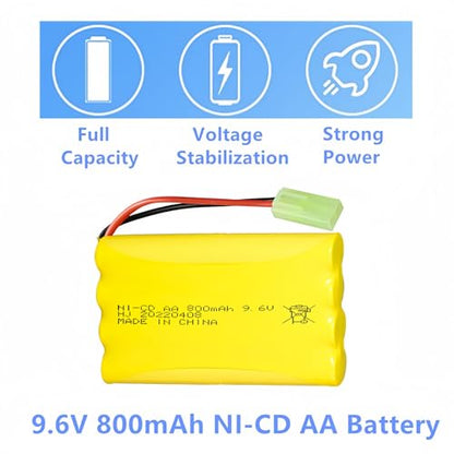 9.6V 800mAH Ni-Cd AA Battery Pack Rechargeable with Mini Tamiya Connector Plug for Remote Control Electric Car Toys 2 Pack