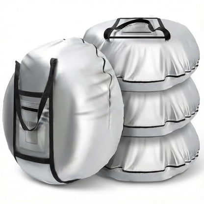 Seasonal Tire Cover- Tire Storage Bag with Handle, Heavy Duty 420D Oxford Tire Totes, UV Waterproof Spare Tire Cover, Portable Wheel Storage Cover Against Dust and Scratches, 4 Pack (Fits up to 25.6")
