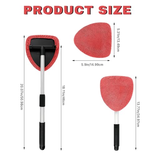 Car Window Cleaner, Car Cleanser Brush, Car Accessories Car Cleaning Supplies Tools, Car Cleaning Kit with Extendable Handle, Microfiber Cloth, Spray Bottle, Fits All Cars (Red) - color: Red