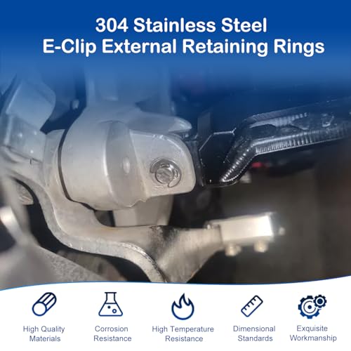 300Pcs Stainless Steel E-Clip Assortment Kit, 10 Sizes M1.5 - M10 | External Circlip Snap Rings Retaining Clips Set for Bearings, Gears, Pulleys, Axles