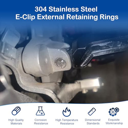 300Pcs Stainless Steel E-Clip Assortment Kit, 10 Sizes M1.5 - M10 | External Circlip Snap Rings Retaining Clips Set for Bearings, Gears, Pulleys, Axles