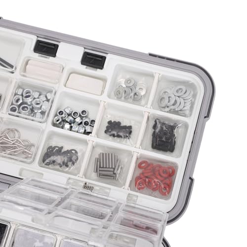 SUNGOOYUE M3 M4 Rc Screw Kit Universal Rc Screw Kit, Stainless Steel M3 M4 Screws Nuts for 1/8 1/10 /12/16 Scale Cars, 537Pcs Hardware Fasteners with Double Sided Organizer Box Grey