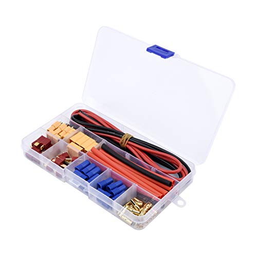 T-Plug EC3 XT60 Male Female Connector Adapters, 52PCS | With 14AWG Silicone Wire and Heat Shrink Tubes for RC ESC Lipo Battery Motor