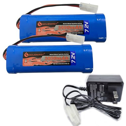 7.2V RC Battery Pack (2 Pack) 3800mAh High Capacity 6-Cell NiMH Flat Battery Pack w/Standard Tamiya Connector+7.2V Smart Charger(1 PCS) - size: 2 PACK 7.2V 3800mAh battery +1PACK charger
