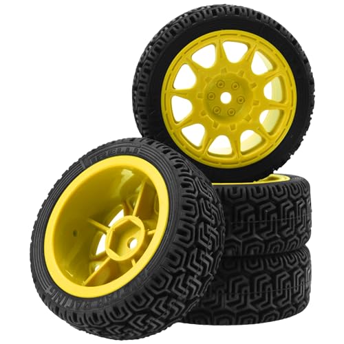 1/10 RC On Road Tires & Nylon Wheel Rims 12mm Hex OD70mm Rubber Tires Compatible with Tamiya TT01 TT02 XV01 HSP HPI Kyosho Traxxas WLtoys 1/10 1/12 On-Road Touring Car (Yellow) - color: Yellow