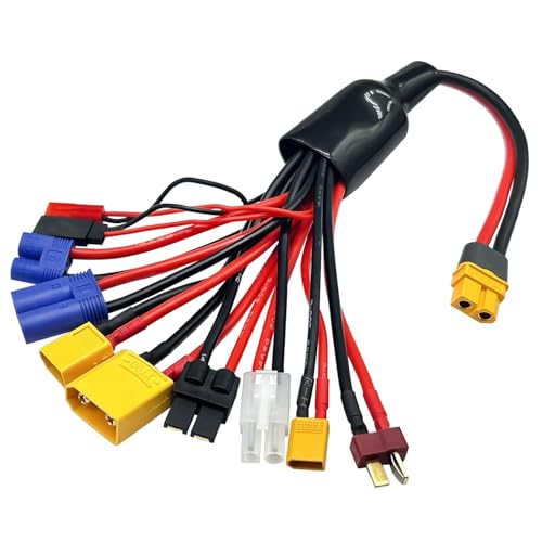 2Packs RC Lipo Battery Charger Adapter Connector Splitter Wire 10 in 1 Octopus Convert Cable to XT60H Plug Lead Cable for TRX, T-Plug, Tamiya,Futaba, JST, XT90,XT60,XT30,EC3,EC5