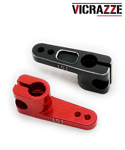 VICRAZZE 15T Servo Horn Aluminum for Axial SCX24 (fit for Emax ES08MA II) for Axial SCX24 90081 1/24 RC Car Black+Red(2pcs)