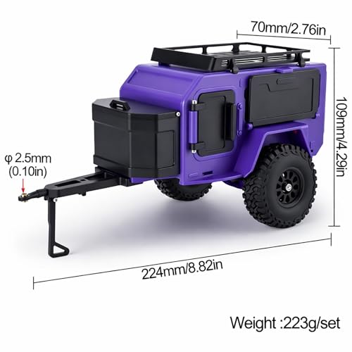 AMK 1/18 1/24 RC Crawler Trailer, Scale Off-Road Camping Trailer with Roof Rack & Storage Box, Tow Trailer for SCX24 TRX4M FCX24 AX24 Bronco Defender K10 F150 RC Accessories (Purple) - color: Purple