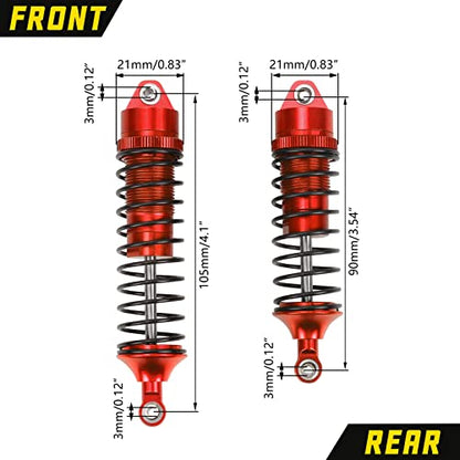 RCAWD Shock Absorber Front Rear for LOSI 1/10 Lasernut U4, Tenacity DB Pro, TENACITY TT Pro 4WD SCT Upgrades, RC Shocks Damper 90mm 100mm, Hop Ups Parts #LOS233011, LOS03028, LOS03027, LOS03019 Red - color: Red