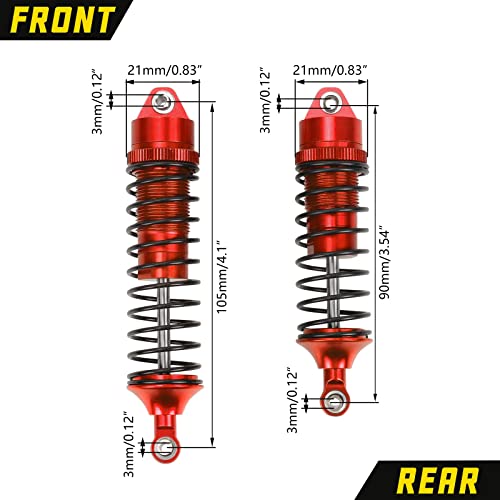 RCAWD Shock Absorber Front Rear for LOSI 1/10 Lasernut U4, Tenacity DB Pro, TENACITY TT Pro 4WD SCT Upgrades, RC Shocks Damper 90mm 100mm, Hop Ups Parts #LOS233011, LOS03028, LOS03027, LOS03019 Red - color: Red