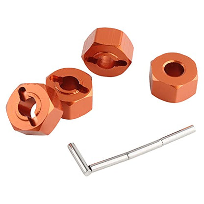 12mm Hex Wheel Hub Mount, Aluminum 7mm Thick with 2x10mm Stub Axle Pins for 1/10 Slash 4x4 & HQ 727 RC Cars Replacement Upgrade Parts (Orange)(Set of 4) - color: Orange