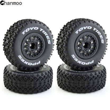 1/10 RC Short Course Truck Wheels and Tires with 12mm Hex 1:10 Scale Off Road Tyres for 1/10 RC Off-Road Car Traxxas TRX4 Slash Arrma Losi Tenacity Vkar 10sc Hpi RC Buggy Car 4PCS (B Tires) - color: B Tires