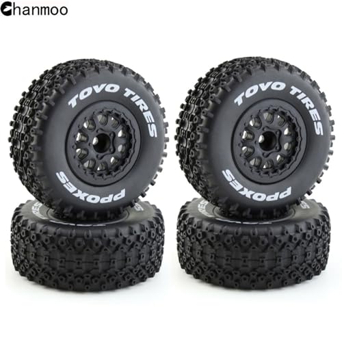 1/10 RC Short Course Truck Wheels and Tires with 12mm Hex 1:10 Scale Off Road Tyres for 1/10 RC Off-Road Car Traxxas TRX4 Slash Arrma Losi Tenacity Vkar 10sc Hpi RC Buggy Car 4PCS (C Tires) - color: C Tires