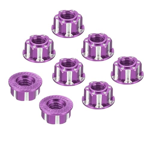 MECCANIXITY Hexagonal Nuts Aluminum M4 RC Wheel Carving Hex Nuts Dustproof Anti-Skid Mount Cap for 1/10 RC Model Car Trucks Off Road Car Upgraded Parts Pack of 8(Purple) - color: Purple