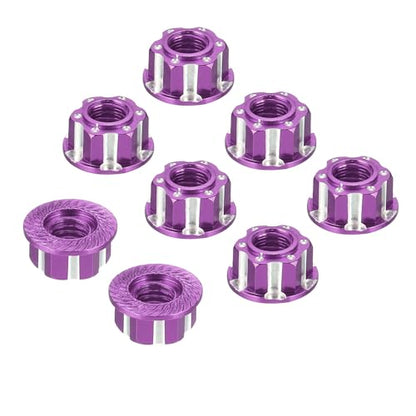 MECCANIXITY Hexagonal Nuts Aluminum M4 RC Wheel Carving Hex Nuts Dustproof Anti-Skid Mount Cap for 1/10 RC Model Car Trucks Off Road Car Upgraded Parts Pack of 8(Purple) - color: Purple