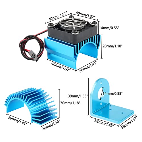 Aluminum RC Heat Sink with 5V Cooling Fan 3650 3660 540 550 Size Motor Heatsink and Motor Seat Combo for for Wltoys A949-B A959-B A969-B A979-B K929-B 12428 1/12 1/18 RC Car, Pack of 3 - style: Single Fan + RC Heatsink + Mount Seat