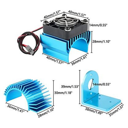 Aluminum RC Heat Sink with 5V Cooling Fan 3650 3660 540 550 Size Motor Heatsink and Motor Seat Combo for for Wltoys A949-B A959-B A969-B A979-B K929-B 12428 1/12 1/18 RC Car, Pack of 3 - style: Single Fan + RC Heatsink + Mount Seat
